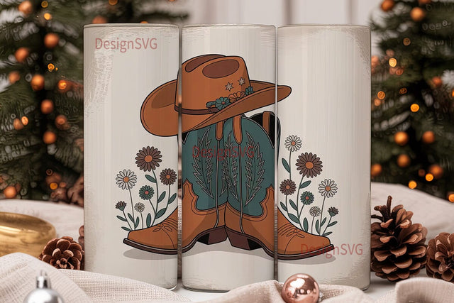 Cowboy Boots & Hat 20oz Tumbler Wrap Sublimation DesignSVG 