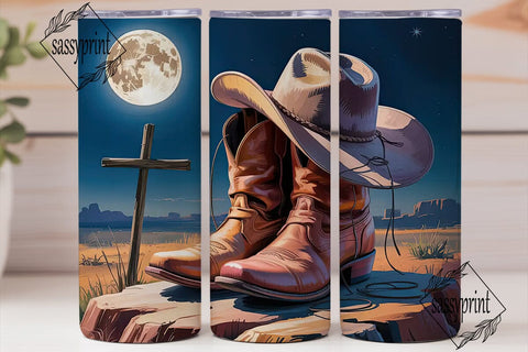 Cowboy Boots & Hat 20oz Tumbler Wrap Sublimation sassyprint 