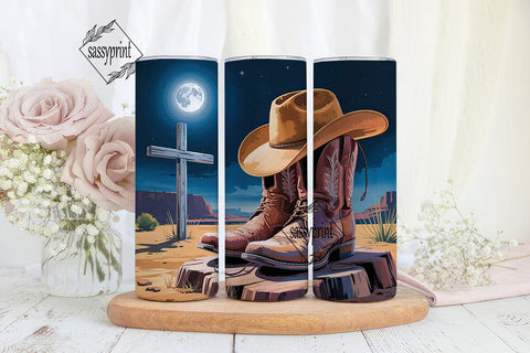 Cowboy Boots & Hat 20oz Tumbler Wrap Sublimation sassyprint 