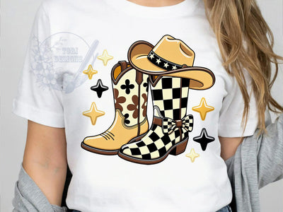 Cowboy Boots & Hat T-Shirt PNG, Cowboy Boots, Western Hat, Rustic Style, Rodeo Vibes, Sublimation PNG, Statement Shirt, Country Fashion Sublimation ToriDesigns 