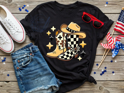 Cowboy Boots & Hat T-Shirt PNG, Cowboy Boots, Western Hat, Rustic Style, Rodeo Vibes, Sublimation PNG, Statement Shirt, Country Fashion Sublimation ToriDesigns 