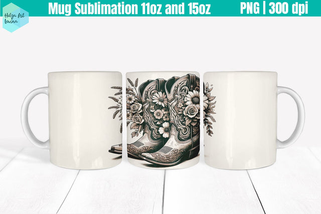 Cowboy boots Mug 11OZ and 15OZ Sublimation Helga Art 