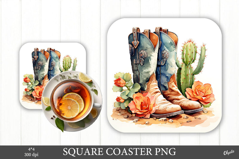 Cowboy Boots Sublimation PNG. Square Coaster PNG Sublimation Olga Terlyanskaya 