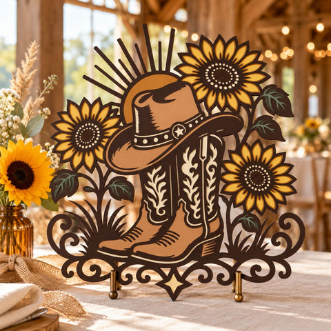 Cowboy Boots Sunflower 3D SVG | Western Laser Cut File | 6 Layer Cowgirl Boots SVG | Cowboy Hat DXF | Layered Farmhouse Wall Art 3D Paper HappyDesignStudio 