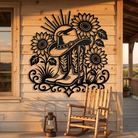 Cowboy Boots & Sunflowers Laser SVG, Western Floral Metal Wall Art DXF, Cowgirl Hat CNC Cut File, Plasma Cutting Svg, Rustic Farmhouse Decor SVG HappyDesignStudio 