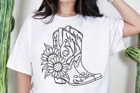 COWBOY BOOTS SVG, Boots decorated with flowers, Sunflowers svg, Western, Rodeo, Ranch, Cowgirl, Svg files for cricut and silhouette SVG DesignDestine 