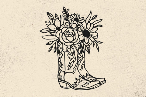 COWBOY BOOTS SVG, Boots decorated with flowers, Western, Rodeo, Ranch, Cowgirl, Svg files for cricut and silhouette, Paper cut template SVG DesignDestine 