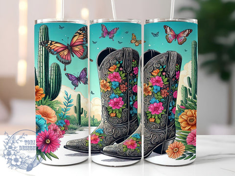 Cowboy Boots Tumbler, Floral Cowgirl Design, 20oz Tumbler Wrap, Western Drinkware, Country Style Tumbler, Rustic Floral Tumbler, Cowgirl Gifts Sublimation ToriDesigns 