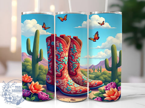 Cowboy Boots Tumbler, Floral Cowgirl Design, 20oz Tumbler Wrap, Western Drinkware, Country Style Tumbler, Rustic Floral Tumbler, Cowgirl Gifts Sublimation ToriDesigns 
