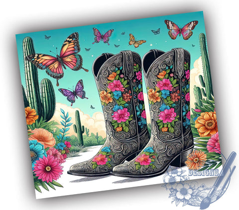 Cowboy Boots Tumbler, Floral Cowgirl Design, 20oz Tumbler Wrap, Western Drinkware, Country Style Tumbler, Rustic Floral Tumbler, Cowgirl Gifts Sublimation ToriDesigns 