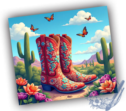 Cowboy Boots Tumbler, Floral Cowgirl Design, 20oz Tumbler Wrap, Western Drinkware, Country Style Tumbler, Rustic Floral Tumbler, Cowgirl Gifts Sublimation ToriDesigns 