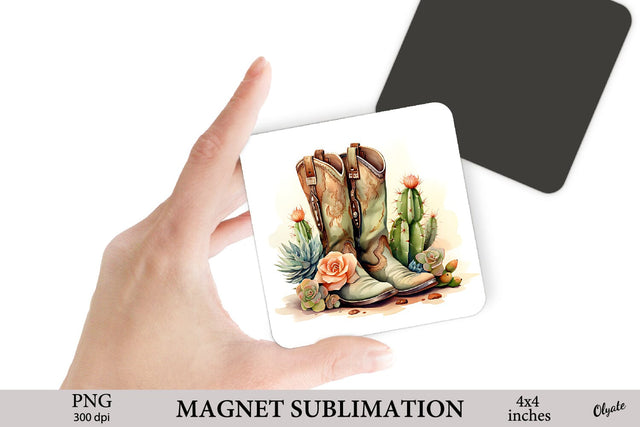 Cowboy Boots With Cactus PNG. Cowboy Magnet PNG Sublimation Olga Terlyanskaya 