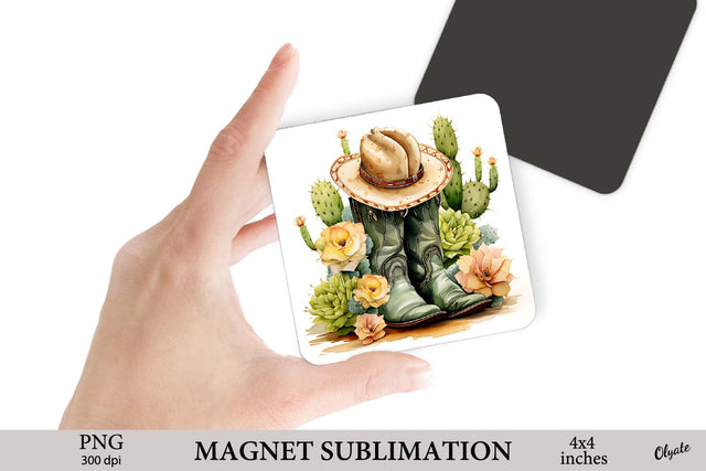 Cowboy Boots With Hat Sublimation PNG. Cactus Magnet PNG Sublimation Olga Terlyanskaya 