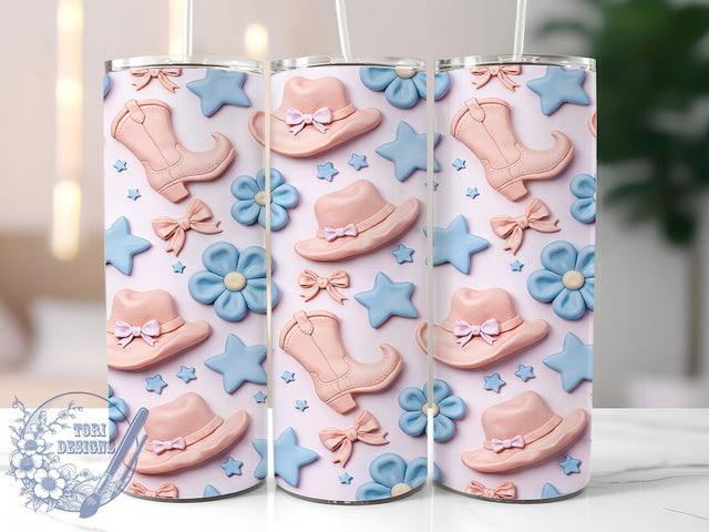 Cowboy Bow Bloom 20oz Tumbler, Cowboy Theme, Bow Motif, Floral Bloom, Western Style, Rustic Aesthetic, Skinny Tumbler, Sublimation PNG Sublimation ToriDesigns 