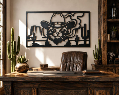 Cowboy Cat Metal Wall Art SVG, Western Cat Dxf File, Desert Cowboy Kitty Plasma CNC Cut File, Rustic Ranch Decor SVG, Laser Cut Metal Art SVG HappyDesignStudio 