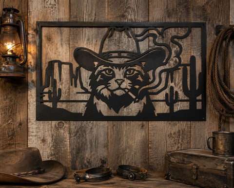 Cowboy Cat Metal Wall Art SVG, Western Cat Dxf File, Desert Cowboy Kitty Plasma CNC Cut File, Rustic Ranch Decor SVG, Laser Cut Metal Art SVG HappyDesignStudio 