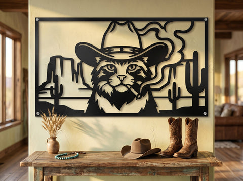 Cowboy Cat Metal Wall Art SVG, Western Cat Dxf File, Desert Cowboy Kitty Plasma CNC Cut File, Rustic Ranch Decor SVG, Laser Cut Metal Art SVG HappyDesignStudio 