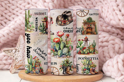 Cowboy Christmas 20 oz Skinny Tumbler Sublimation Design Country Western Christmas Boho Digital Download PNG Rustic Country Girl Tumbler Sublimation DesignSVG 