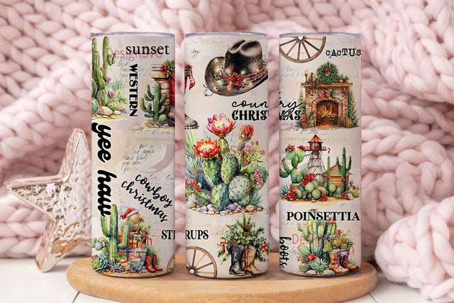 Cowboy Christmas 20 oz Skinny Tumbler Sublimation Design Country Western Christmas Boho Digital Download PNG Rustic Country Girl Tumbler Sublimation DesignSVG 