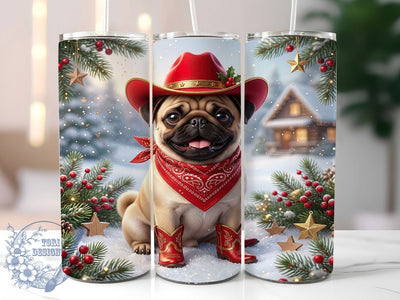 Cowboy Christmas Pug 20oz Tumbler, Cowboy Christmas Pug, Cowboy Pug Tumbler, Pug Tumbler Wrap, Cowboy Christmas PNG, Christmas Pug PNG, Pug Tumbler PNG, 20oz Tumbler Wrap Sublimation ToriDesigns 