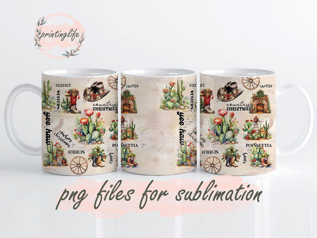 Cowboy Christmas Sublimation Design Country Western Christmas Boho Digital Download PNG Rustic Country Girl 11oz Sublimation PrintingLife 