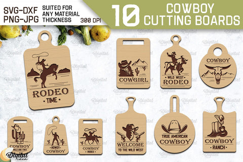 Cowboy Cutting Boards Laser Cut Bundle. Serving Boards SVG SVG Evgenyia Guschina 