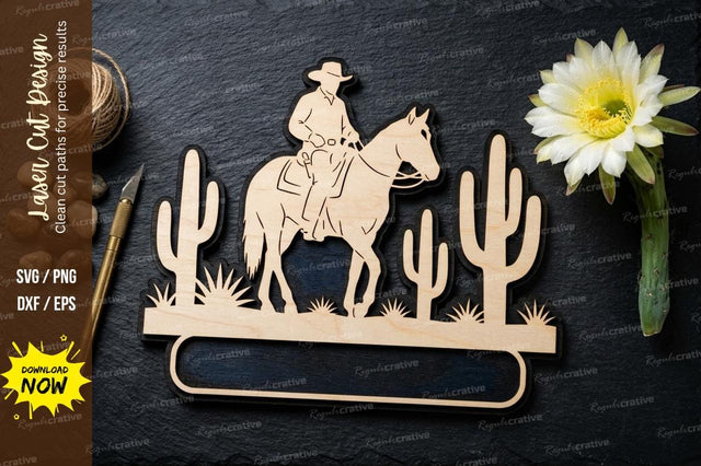 Cowboy Desert Scene SVG Laser Cut Design | Western Horse Rider Pattern SVG Regulrcrative 