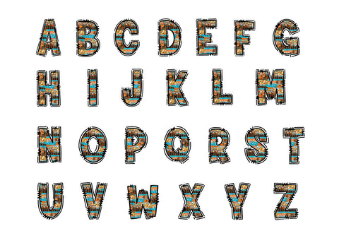 Cowboy Doodle Alpha PNG, Western Alphabet Sublimation BijouBay 