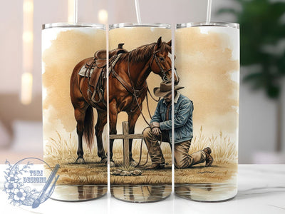 Cowboy Faith 20oz Tumbler Wrap, Kneeling Cowboy Design, Western Christian Mug, Horse and Cross Wrap, Rustic Faith Cup, Rodeo Prayer Tumbler, Sublimation Tumbler Wrap Sublimation ToriDesigns 