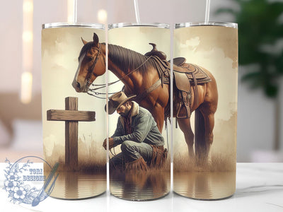 Cowboy Faith 20oz Tumbler Wrap, Kneeling Cowboy Design, Western Christian Mug, Horse and Cross Wrap, Rustic Faith Cup, Rodeo Prayer Tumbler, Sublimation Tumbler Wrap Sublimation ToriDesigns 