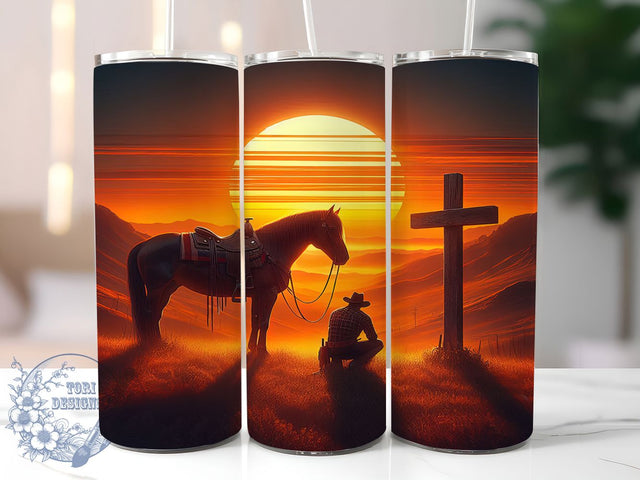 Cowboy Faith Cross 20oz Tumbler Wrap, Western Christian Mug, Kneeling Cowboy Cup, Rustic Cross Design, Country Prayer Wrap, Religious Cowboy Gift, Sublimation Tumbler Wrap Sublimation ToriDesigns 