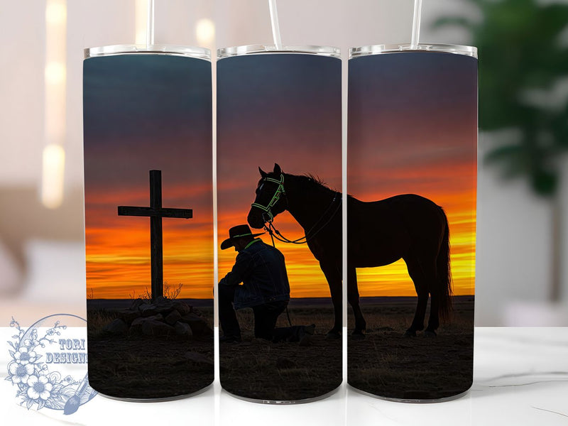 Cowboy Faith Cross 20oz Tumbler Wrap, Western Christian Mug, Kneeling Cowboy Cup, Rustic Cross Design, Country Prayer Wrap, Religious Cowboy Gift, Sublimation Tumbler Wrap Sublimation ToriDesigns 