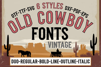 Cowboy Font SVG Bundle | Old Cowboy Alphabet | Western Font OTF | 6 Font Styles | Outline Letters | Cricut & Silhouette Cut Files SVG TonisArtStudio 
