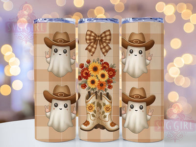 Cowboy Ghost Fall Tumbler Wrap, Cute Fall Ghost Wrap, 20oz Sublimation, Autumn Western Cup, Cowboy Ghost Mug, Fall Halloween Tumbler, Spooky Western Drinkware Sublimation SvggirlplusArt 