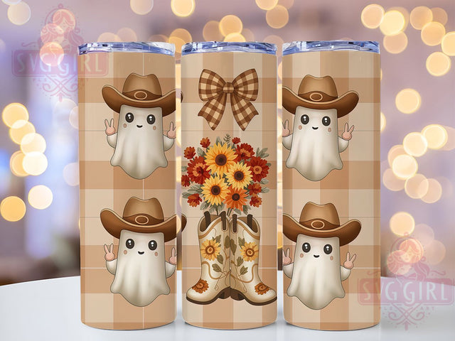 Cowboy Ghost Fall Tumbler Wrap, Cute Fall Ghost Wrap, 20oz Sublimation, Autumn Western Cup, Cowboy Ghost Mug, Fall Halloween Tumbler, Spooky Western Drinkware Sublimation SvggirlplusArt 