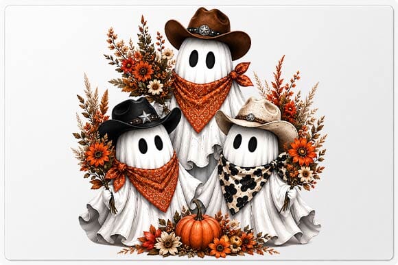 Cowboy Ghost Family Halloween PNG, Western Sublimation Design SVG BillahCrafts 