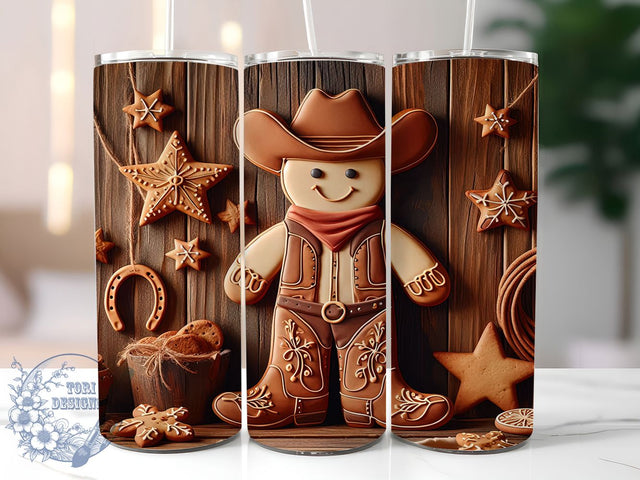 Cowboy Gingerbread Christmas Tumbler, Cowboy Theme, Holiday Wrap, Christmas Design, 20oz Tumbler, Festive Pattern, Sublimation Print Sublimation ToriDesigns 