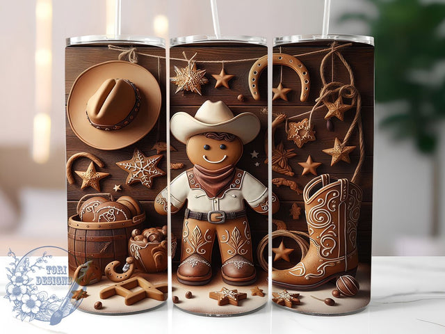 Cowboy Gingerbread Christmas Tumbler, Cowboy Theme, Holiday Wrap, Christmas Design, 20oz Tumbler, Festive Pattern, Sublimation Print Sublimation ToriDesigns 