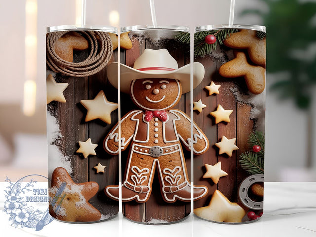 Cowboy Gingerbread Christmas Tumbler, Cowboy Theme, Holiday Wrap, Christmas Design, 20oz Tumbler, Festive Pattern, Sublimation Print Sublimation ToriDesigns 