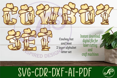 Cowboy hat and boot letters alphabet set x 26 SVG APInspireddesigns 