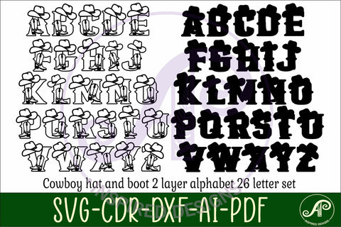 Cowboy hat and boot letters alphabet set x 26 SVG APInspireddesigns 