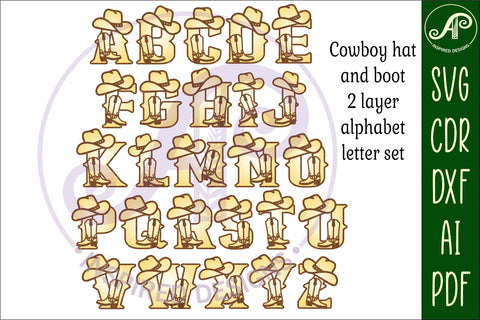 Cowboy hat and boot letters alphabet set x 26 SVG APInspireddesigns 