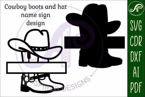 Cowboy hat and boots design name sign svg laser cut template SVG APInspireddesigns 
