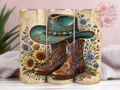 Cowboy Hat Boot Glow 20oz Tumbler, Cowboy Hat, Cowboy Boot, Western Theme, Glow Effect, Rustic Charm, Skinny Tumbler, Sublimation PNG Sublimation Li Zamperini 