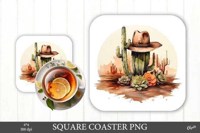 Cowboy Hat With Cactus PNG. Cowboy Coaster PNG Sublimation Olga Terlyanskaya 