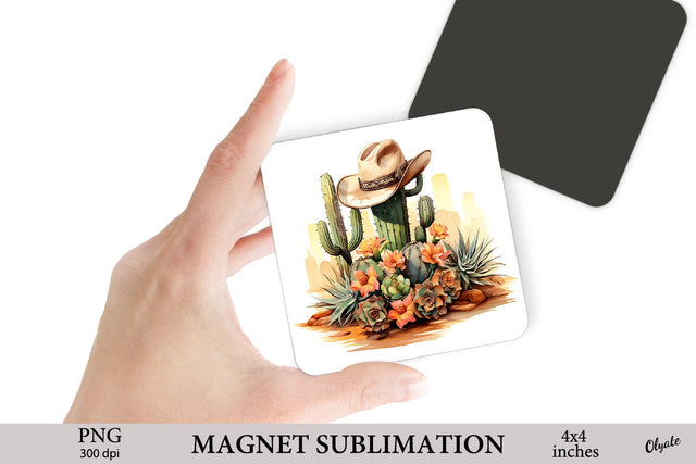 Cowboy Hat with Cactus PNG. Fridge Magnet PNG Sublimation Olga Terlyanskaya 