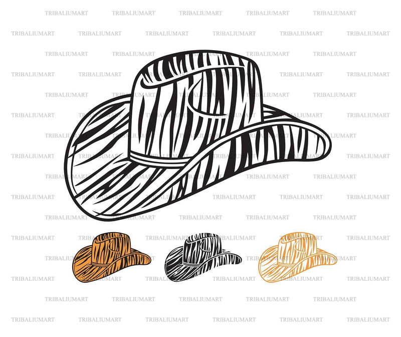Cowboy hat with tiger print. Cut files for Cricut. Clip Art (eps, svg