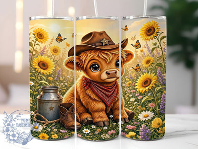 Cowboy Highland Calf 20oz Tumbler, Highland Calf, Cowboy Theme, Western Style, Rustic Charm, Whimsical Design, 20oz Wrap, Sublimation Tumbler Sublimation ToriDesigns 