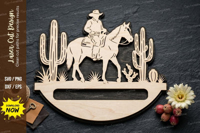 Cowboy Horse Name Sign SVG Laser Cut Design | Western Desert Pattern SVG Regulrcrative 