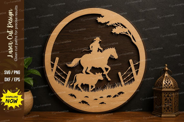 Cowboy Horse Scene SVG Laser Cut Wall Art Design SVG Regulrcrative 